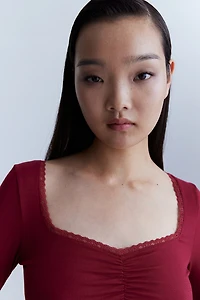 Lace-Trimmed Ribbed Top