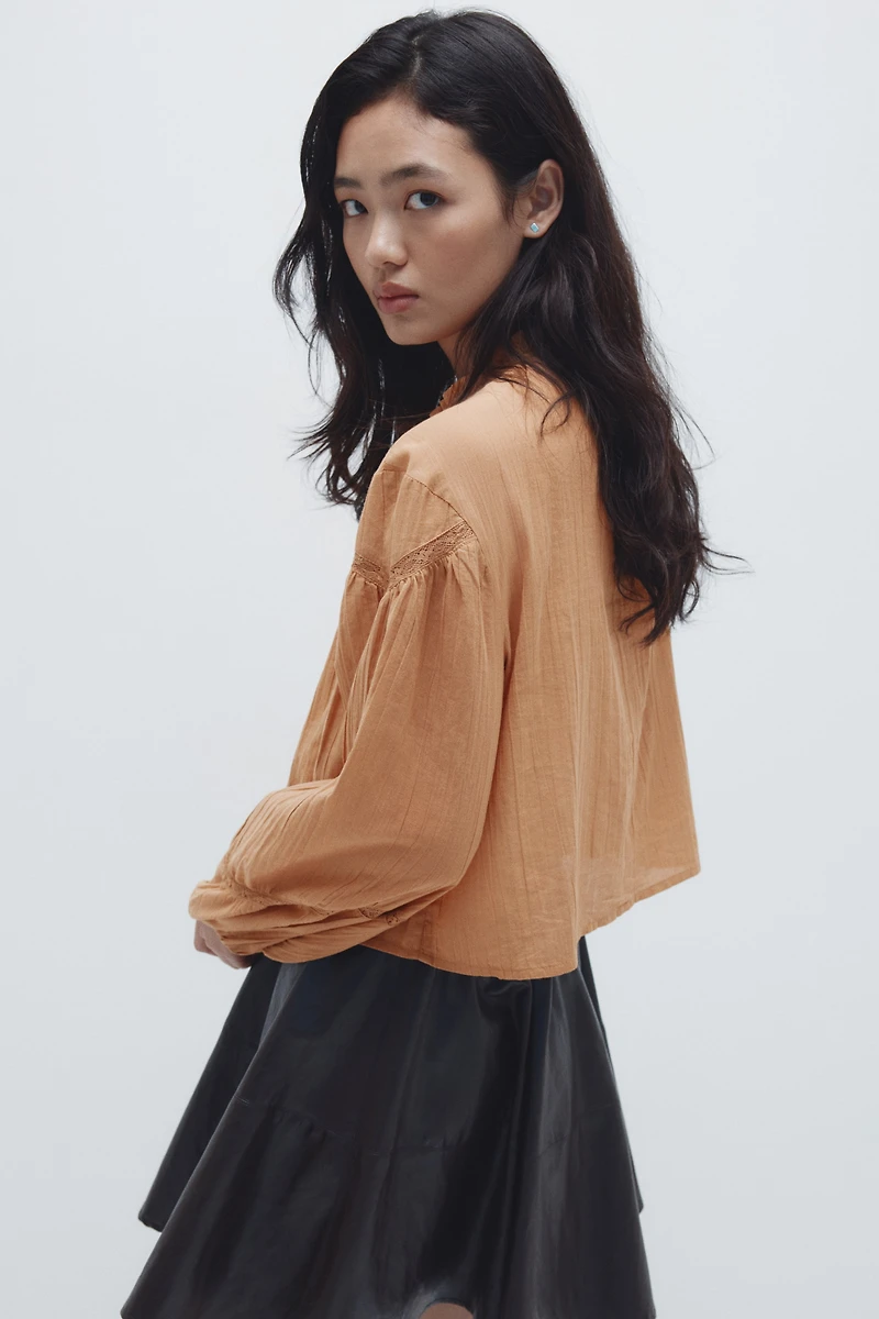 Ruffle-Collar Cotton Blouse