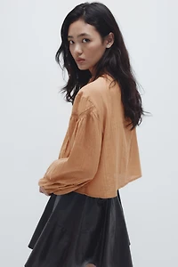 Ruffle-Collar Cotton Blouse