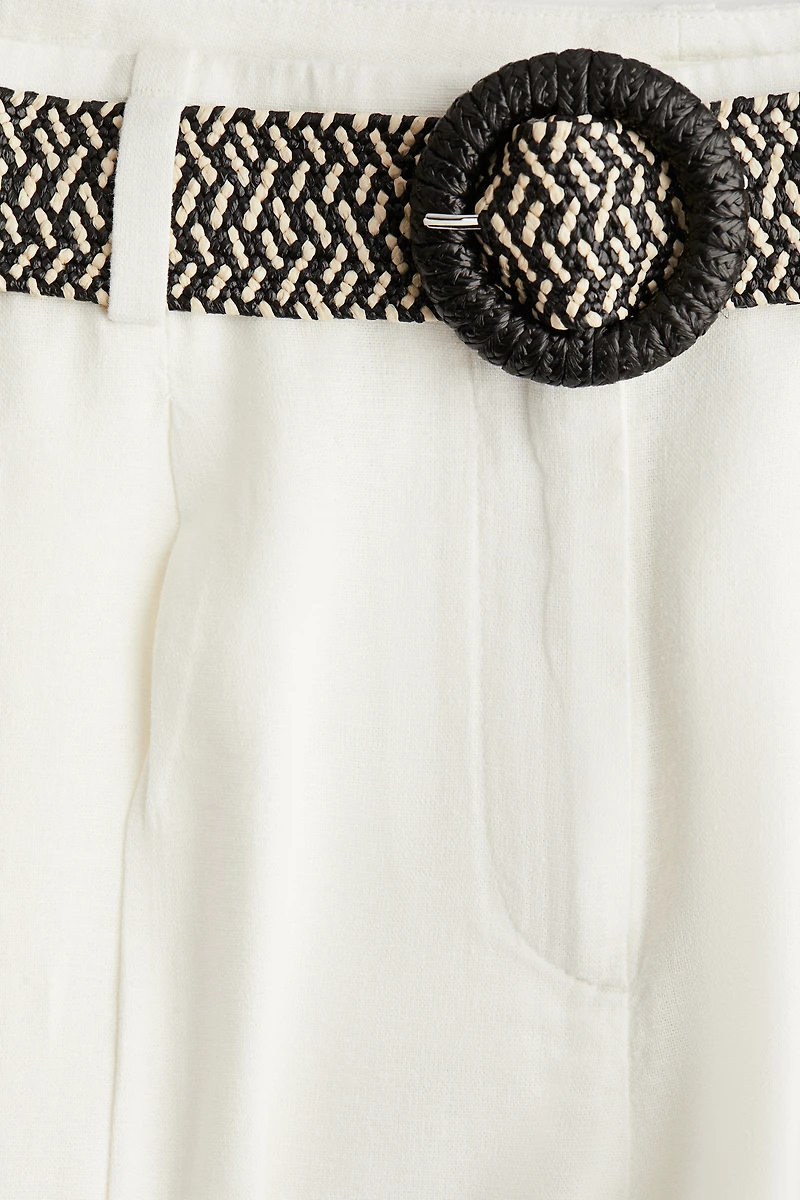 Linen-Blend Pants with Belt