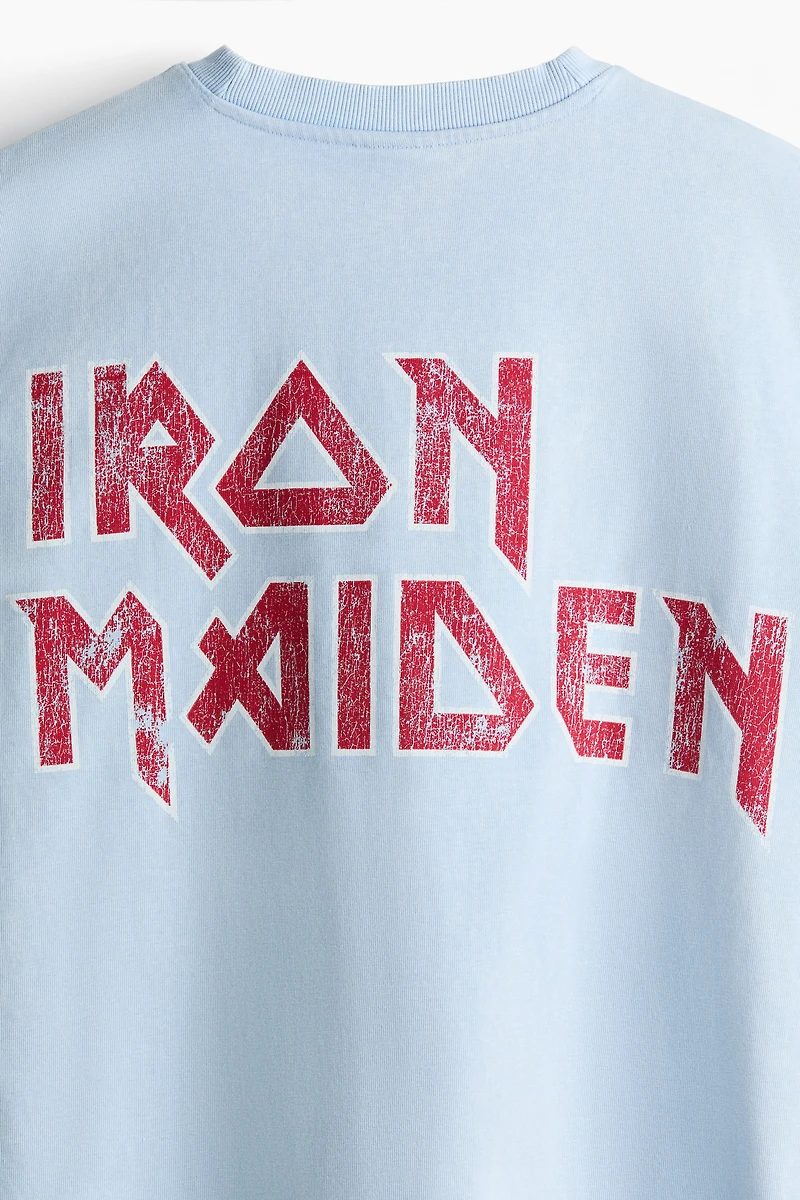 Oversized Printed Raw-Edge Cotton T-Shirt