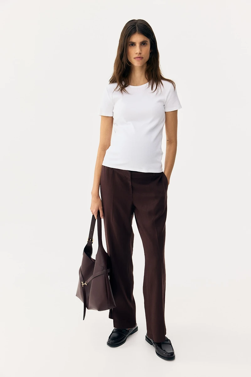 MAMA Linen-Blend Dress Pants