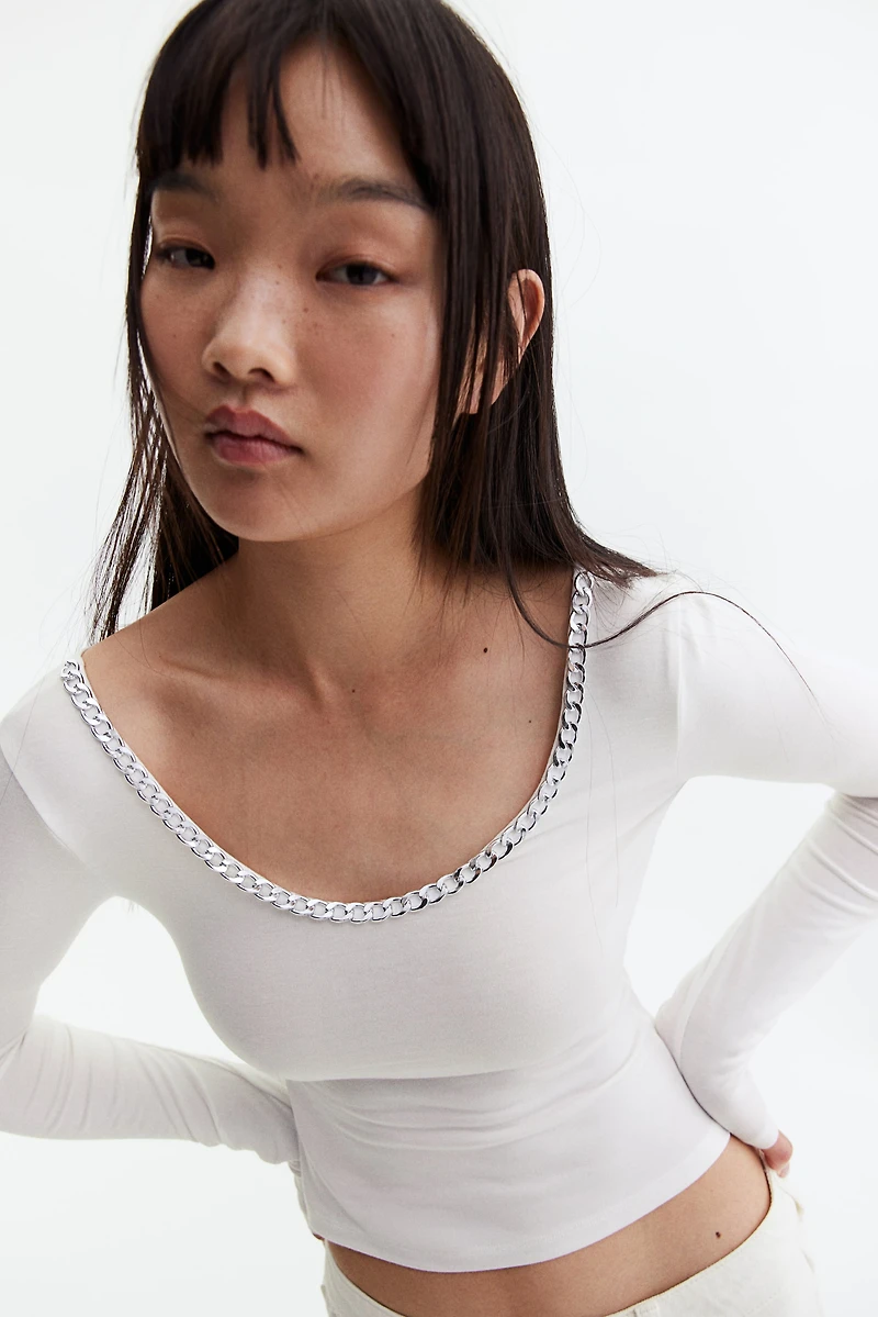 Chain-Detail Long-Sleeved Top
