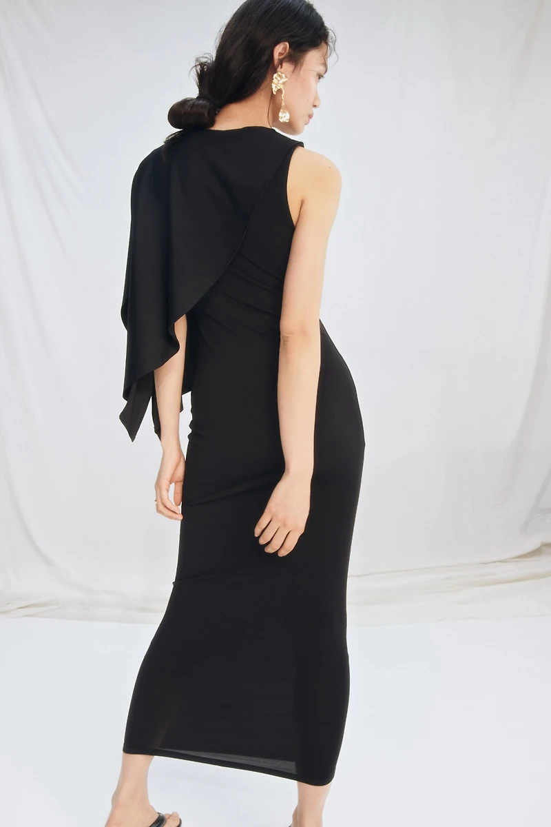 Asymmetric Cape-Detail Dress