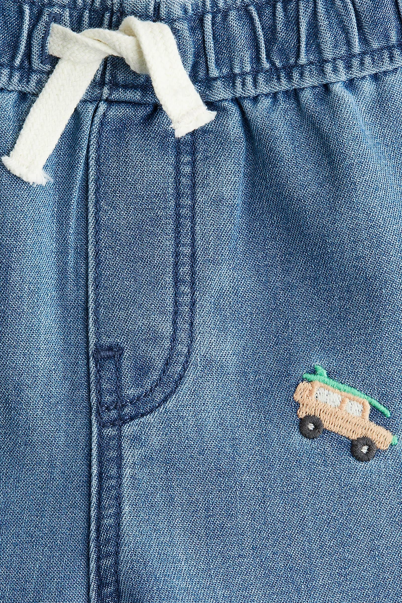 Embroidered-Detail Denim Joggers