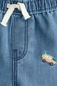 Embroidered-Detail Denim Joggers