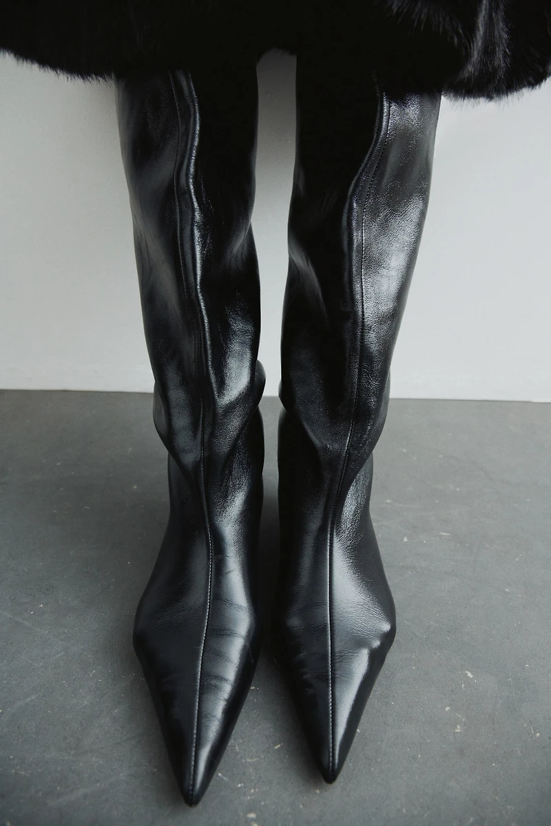 Kitten-Heeled Leather Boots