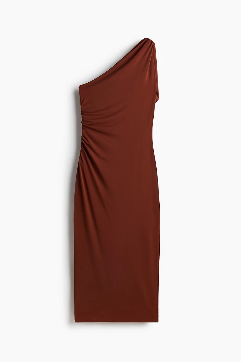 Draped-Panel One-Shoulder Dress
