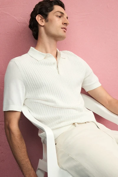 Slim-Fit Cable-Knit Polo Shirt