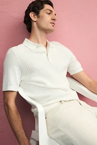 Slim-Fit Cable-Knit Polo Shirt