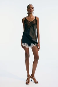 Lace-Trimmed Satin Camisole Top