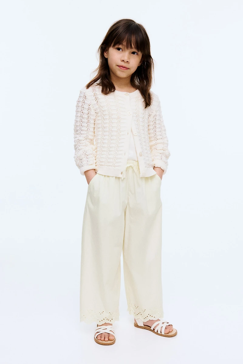 Cropped Pants with Eyelet Embroidery