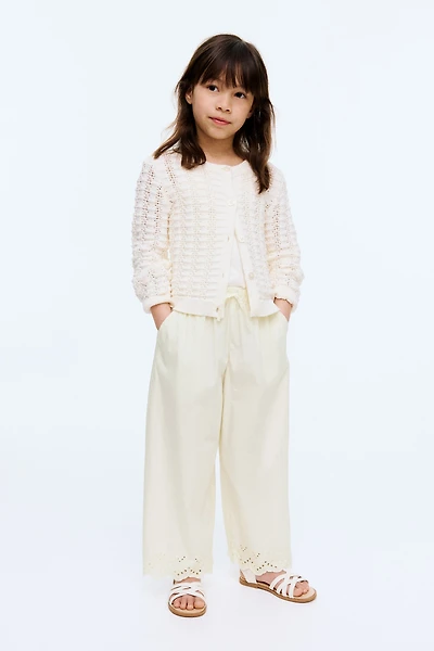 Cropped Pants with Eyelet Embroidery