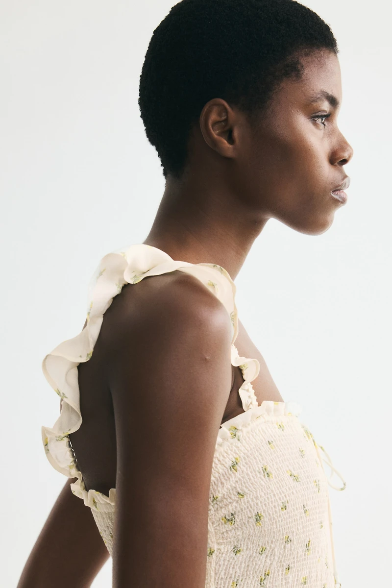 Ruffle-Trimmed Smocked-Bodice Dress