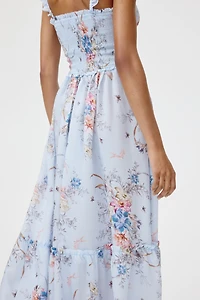 Robe volantée à corsage nid d'abeille