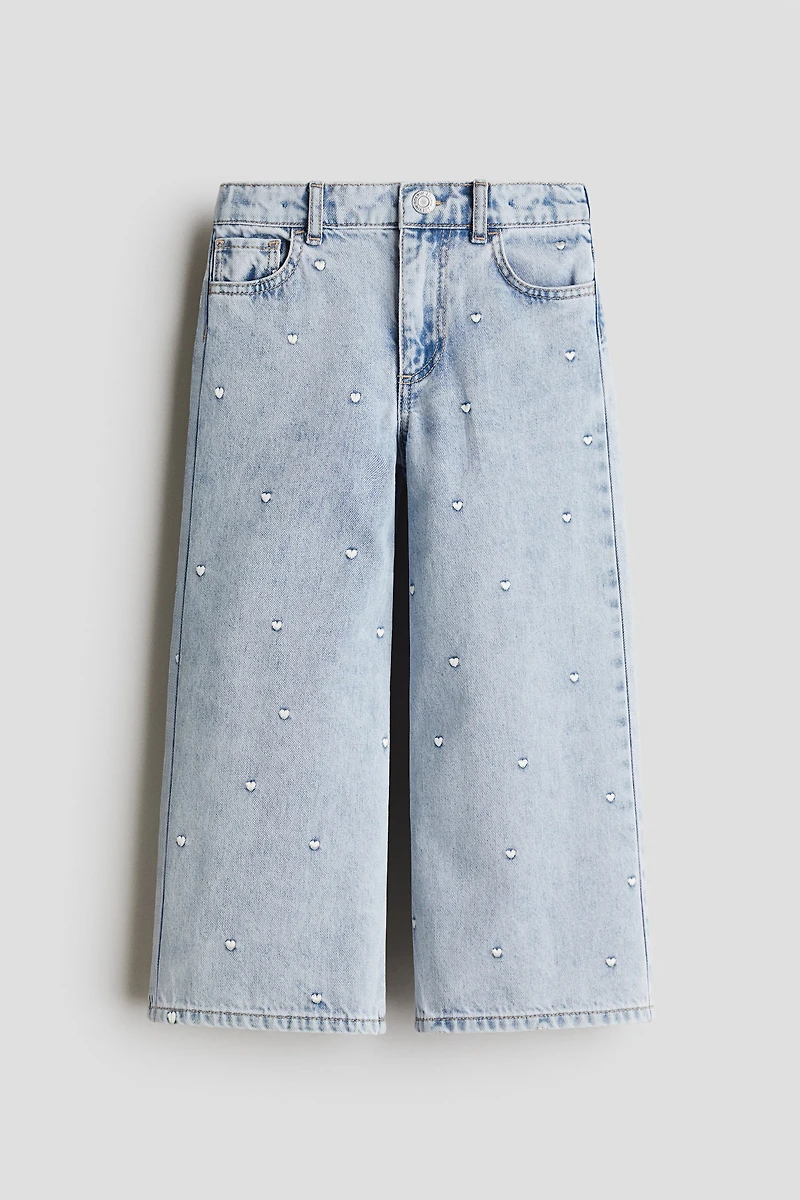 Motif-Detail Wide Leg Jeans
