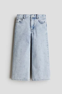 Motif-Detail Wide Leg Jeans