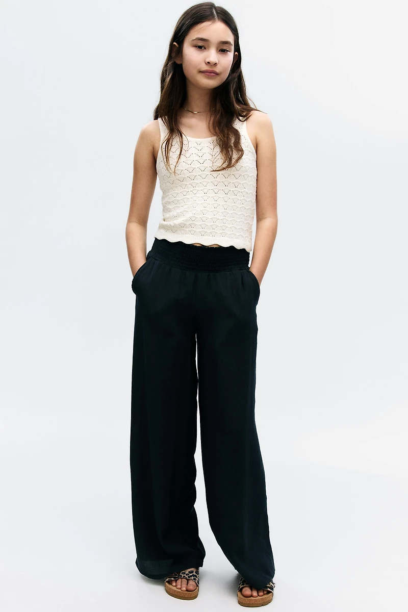 Smocked Crinkled Pants