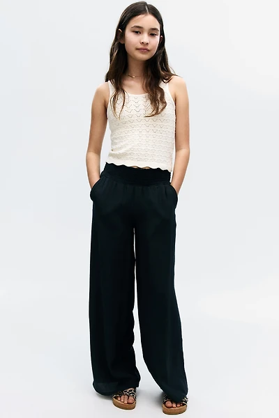 Smocked Crinkled Pants