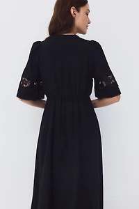 MAMA Crinkled Dress with Eyelet Embroidery