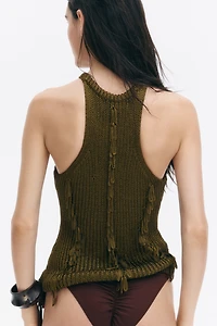 Haut frangé en tricot côtelé