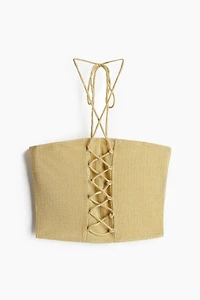 Glittery Lacing-Detail Halterneck Top