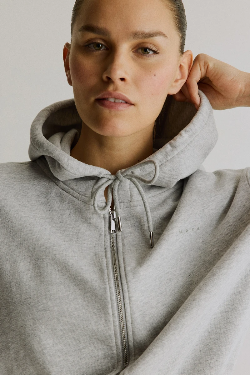 Cropped Hooded Activewear Sweatshirt Jacket
