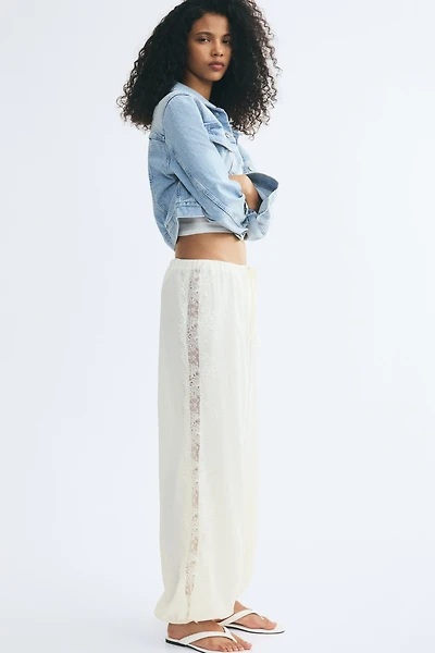 Lace-Trimmed Balloon-Leg Pants