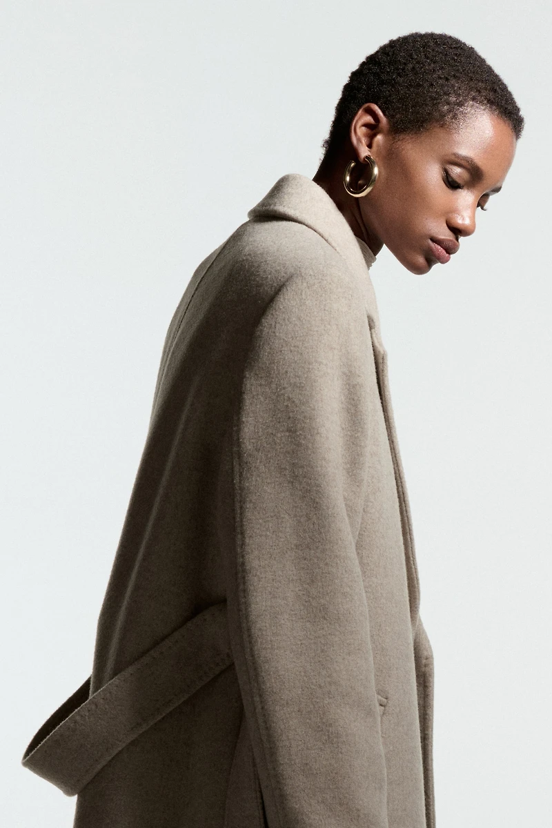 Wool-Blend Tie-Belt Coat