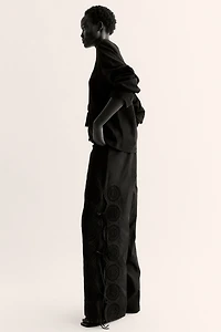 Tie-Detail Pants with Eyelet Embroidery