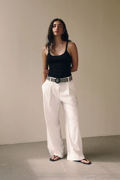 Linen-Blend Pants with Belt