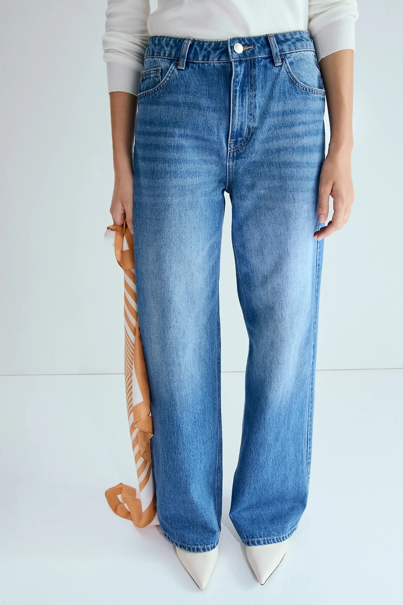 Straight High Waist Scarf-Detail Jeans