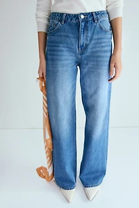 Straight High Waist Scarf-Detail Jeans