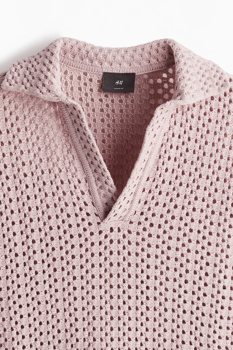 Loose Fit Pointelle-knit Polo Shirt
