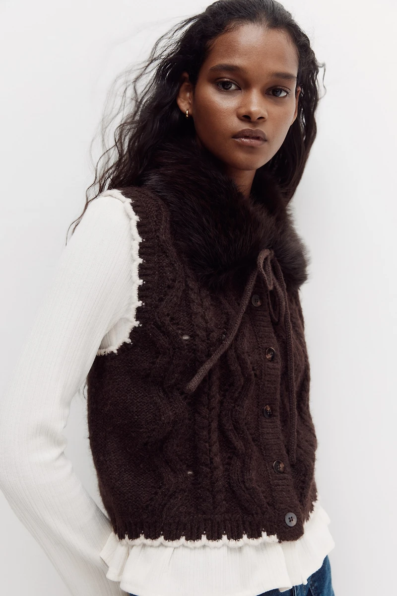 Cable-Knit Vest with Collar