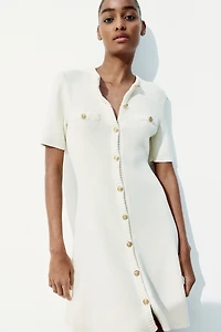 Rib-knit Button-front Dress