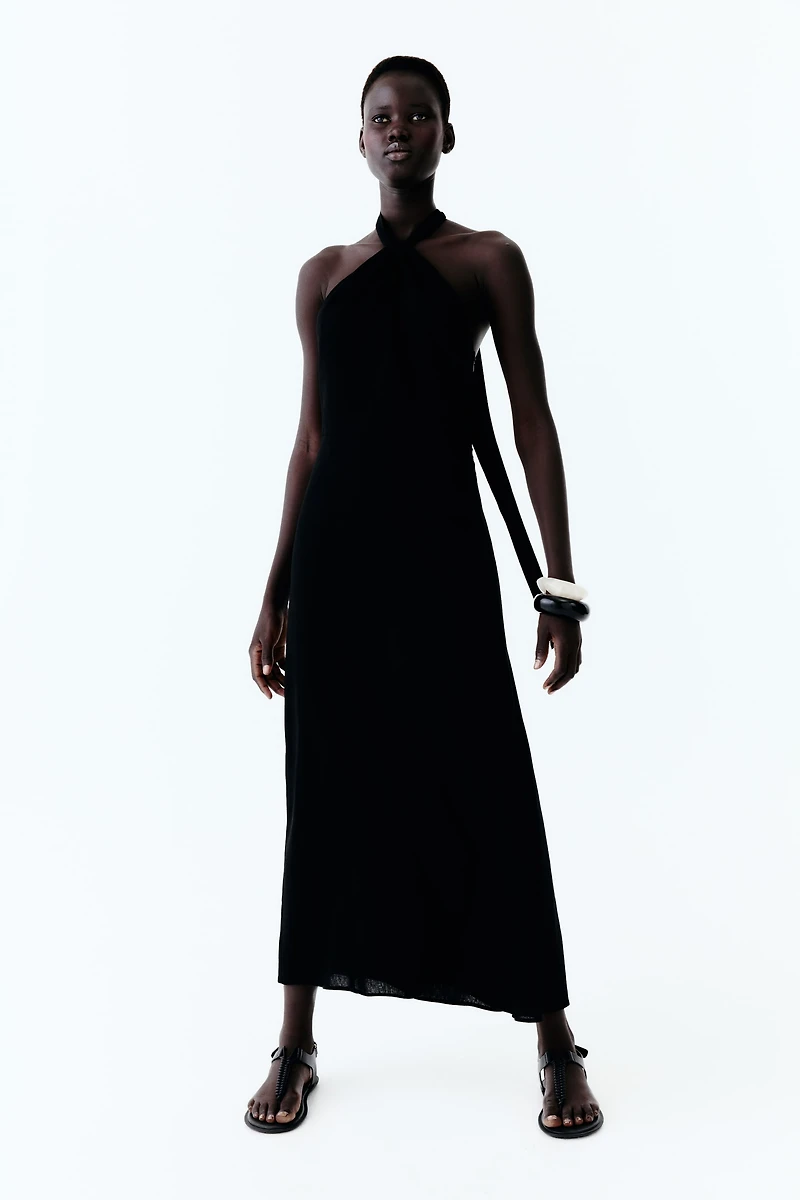 Linen-Blend Halterneck Dress
