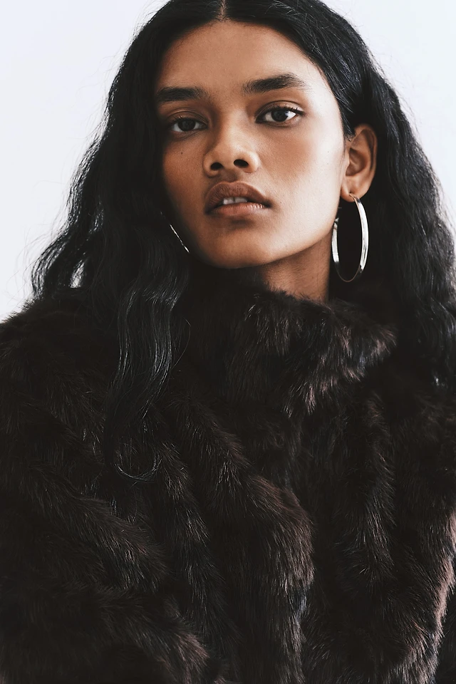 Fluffy Jacket with Funnel Collar