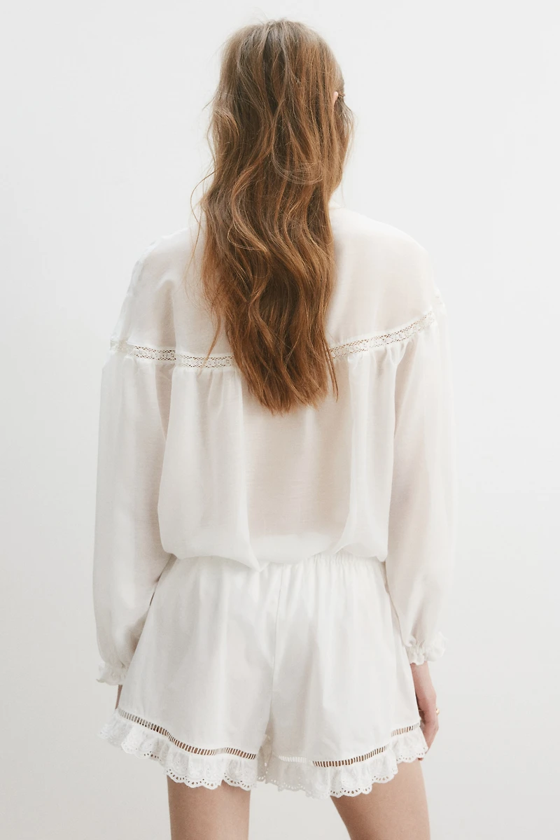 Lace-Trimmed Poplin Shorts