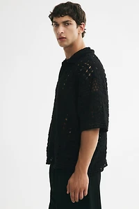 Relaxed-Fit Crochet-Look Polo Shirt