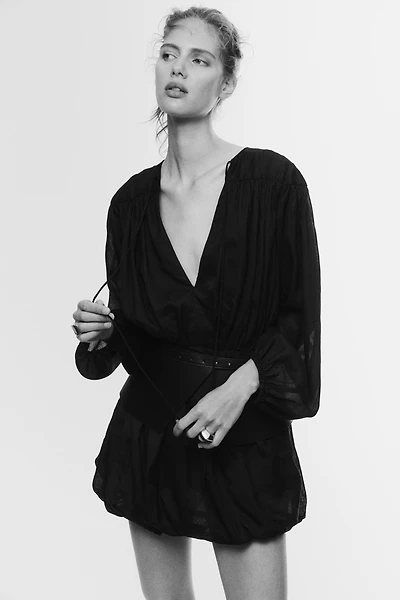 Robe à effet ballon en ramie mélangé