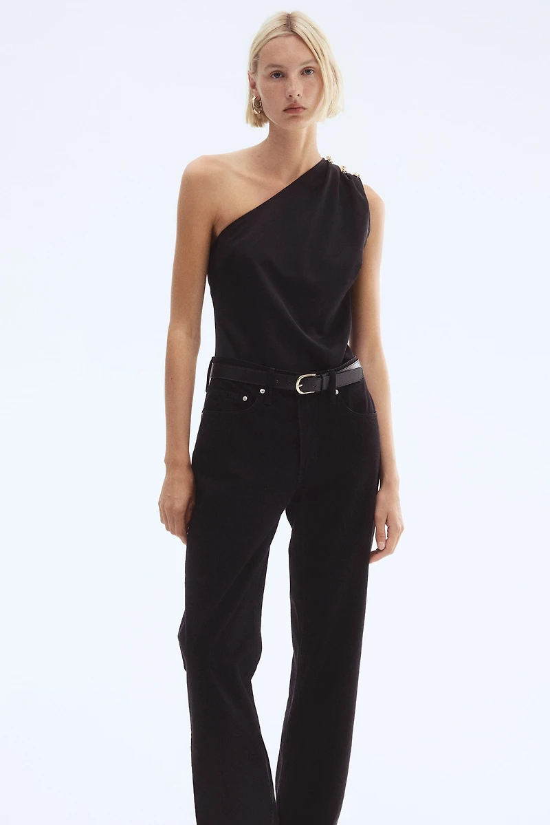 Button-Detail One-Shoulder Top