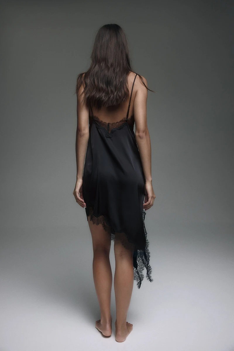 Lace-Trimmed Asymmetric Nightgown