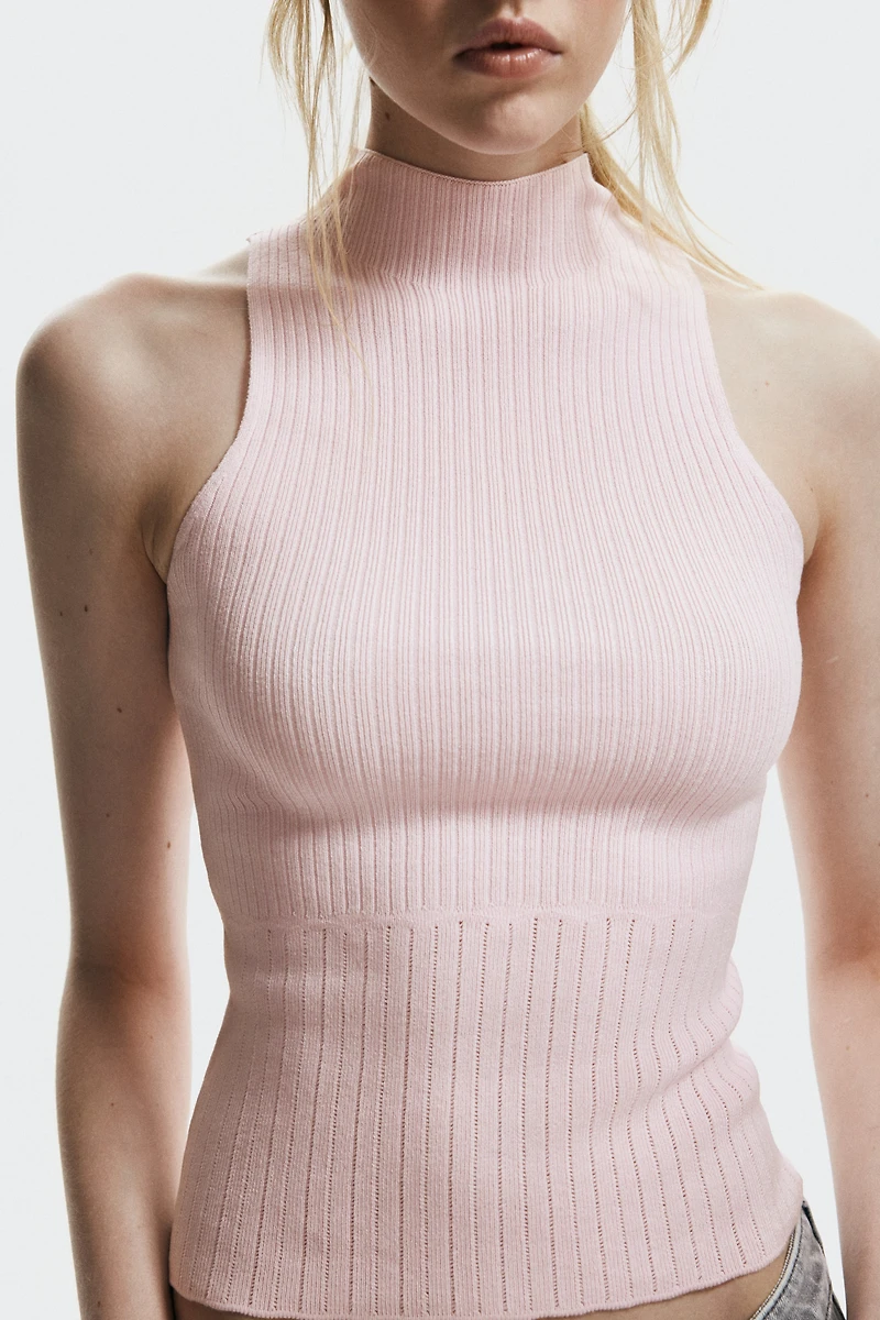 Rib-Knit Mock Turtleneck Top