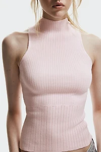 Rib-Knit Mock Turtleneck Top