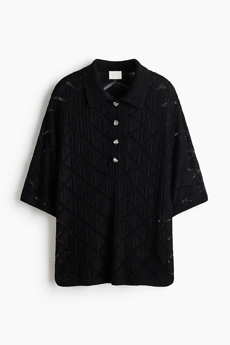 Crochet-Look Polo Shirt