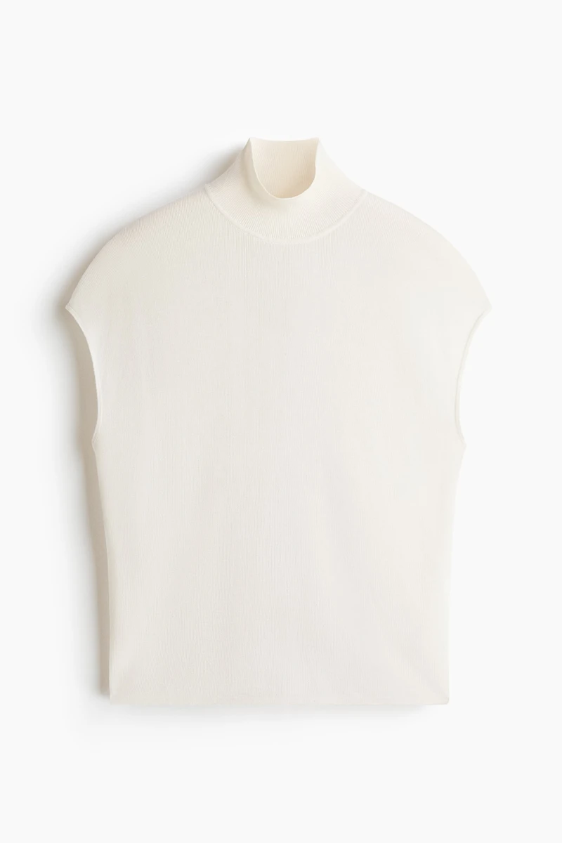 Silk-Blend Fine-Knit Mock Turtleneck Top