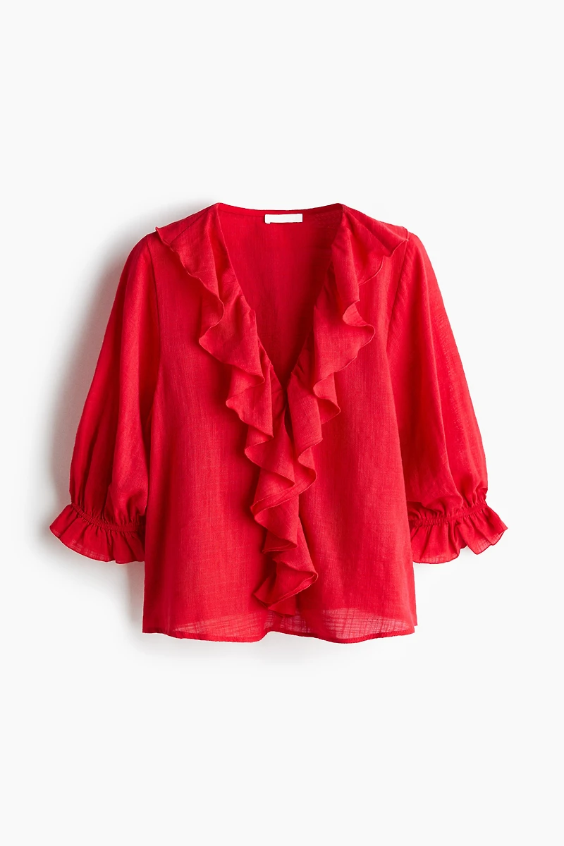 Flounced Cotton-Blend Blouse