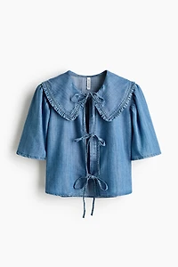 Tie-Front Denim Blouse