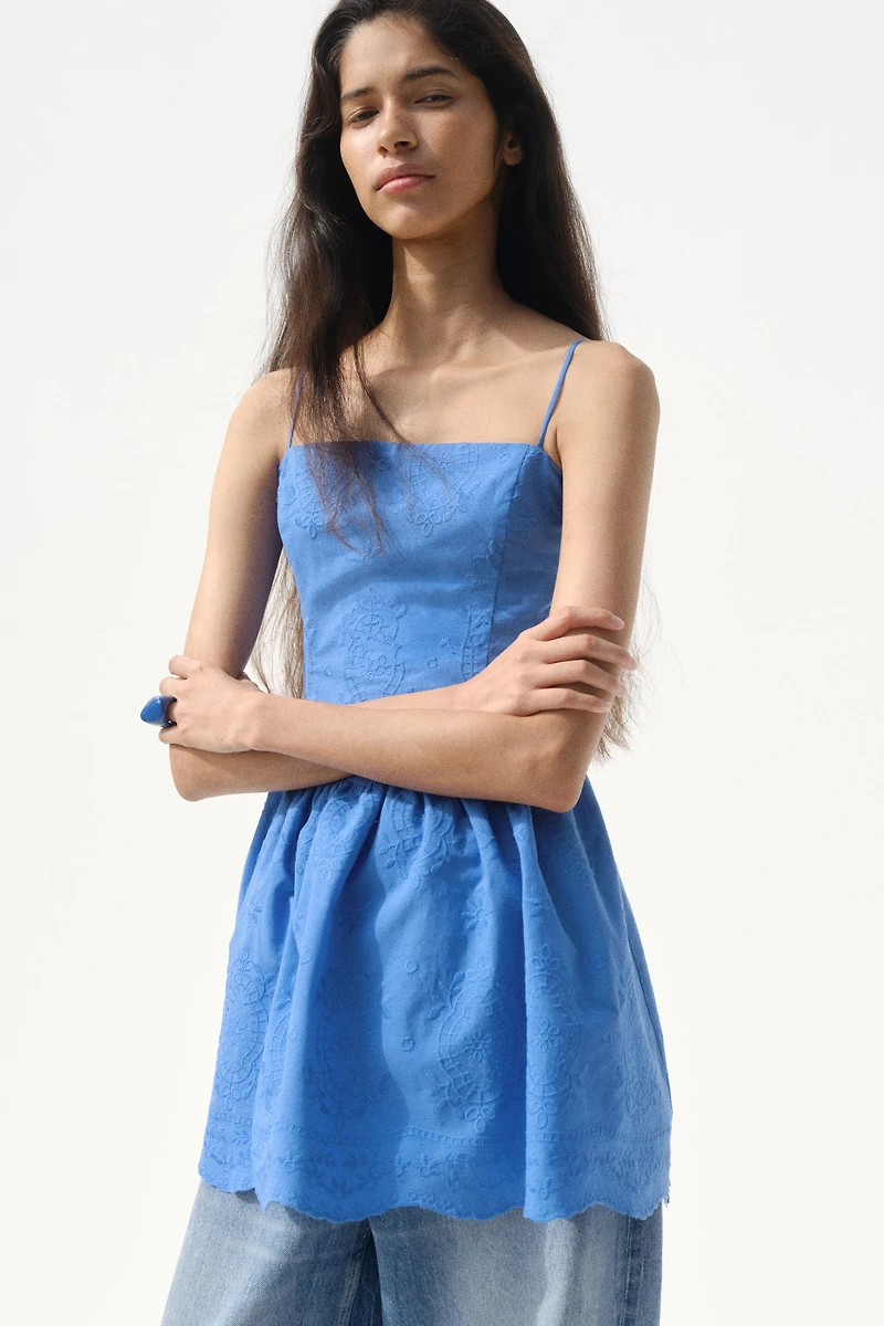 Embroidered Dress with Flared Skirt